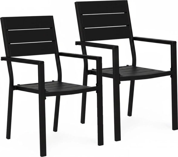 Set de 2 scaune de grădină din oțel și HDPE, negre Multigarden