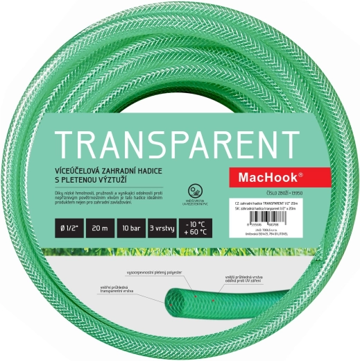 Furtun de grădină transparent 1/2", 20 m, verde