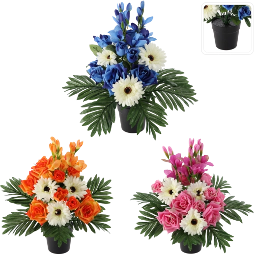 Aranjament floral artificial în ghiveci 43 cm, mix de culori