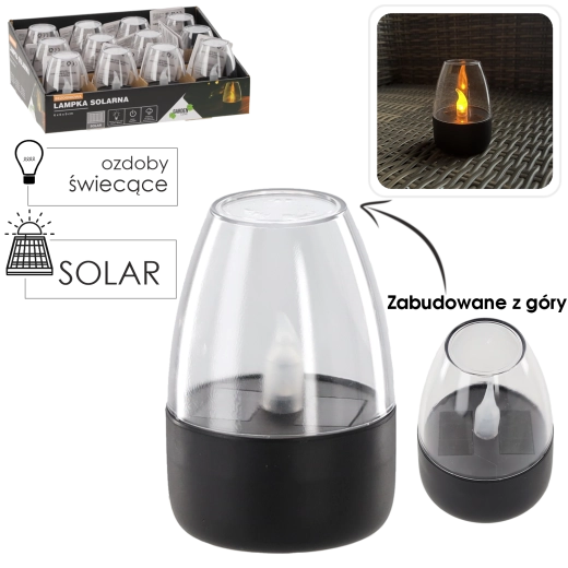 Lumânare LED solară fără flacără 6 × 6 × 9 cm, alb cald