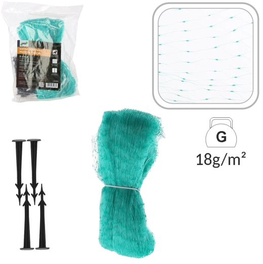 Plasă de protecție împotriva păsărilor 8 × 14 m, verde, cu țăruși