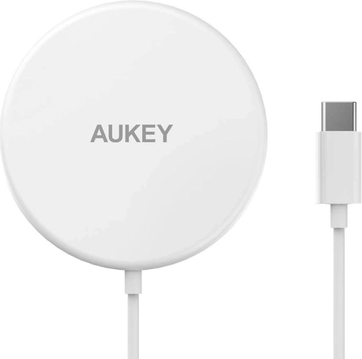 Încărcător wireless Aukey Aircore Magnetic LC-A1 alb MagSafe Qi 15 W USB-C