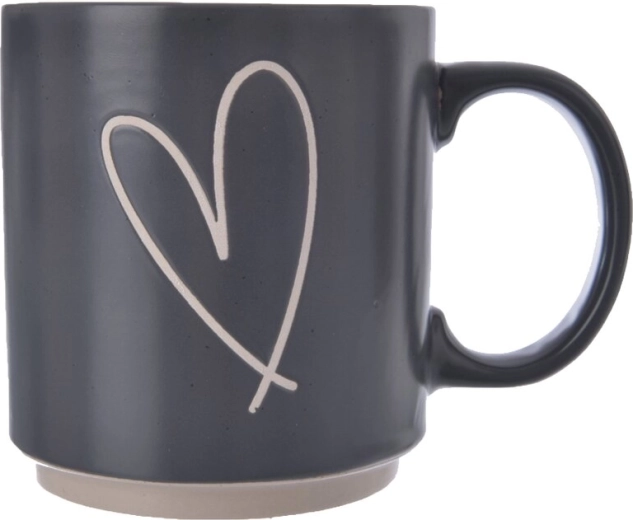 Cană ceramică cu inimă, neagră, 400 ml