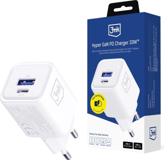 3mk Hyper Charger PD 33W GaN – încărcător de rețea alb