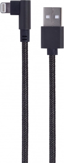 Cablu USB cu conector 8pin (unghiular), împletitură textilă, 0,2 m, negru - 1 bucată