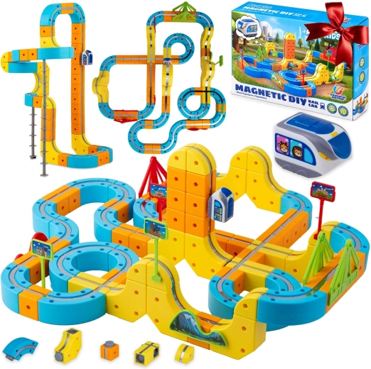 Set de construcție magnetic cu trenuleț electric Ricokids