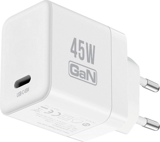 Crong încărcător de rețea GaN ultra-compact USB-C 45 W PD 3.0 cu PPS, alb