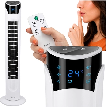 Ventilator tip coloană Ruhhy cu telecomandă și LED, alb, 83 cm