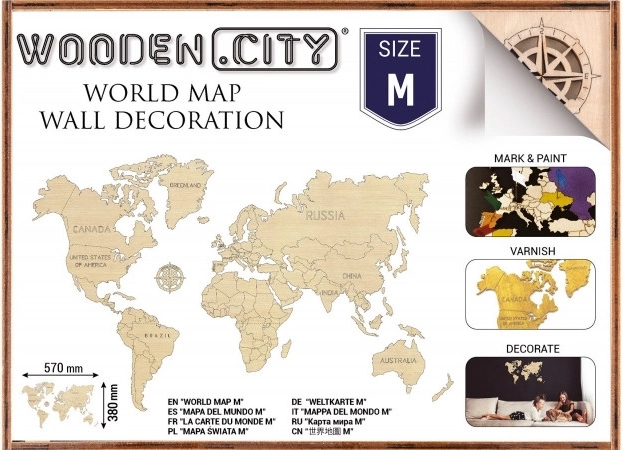 Hartă mondială din lemn M 57 × 38 cm WOODEN CITY