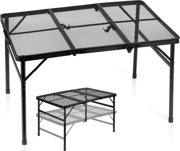 Masă turistică pliabilă Vilde 2în1 cu înălțime reglabilă 90 × 60 cm, neagră