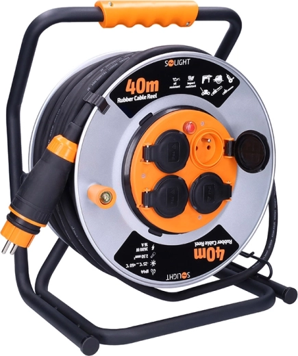 Solight cablu prelungitor pe tambur metalic 40 m, 4 prize, H07RN-F 3G2,5, IP44