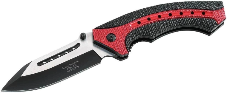 Cuțit pliabil Herbertz cu mâner negru-roșu și lamă AISI 420