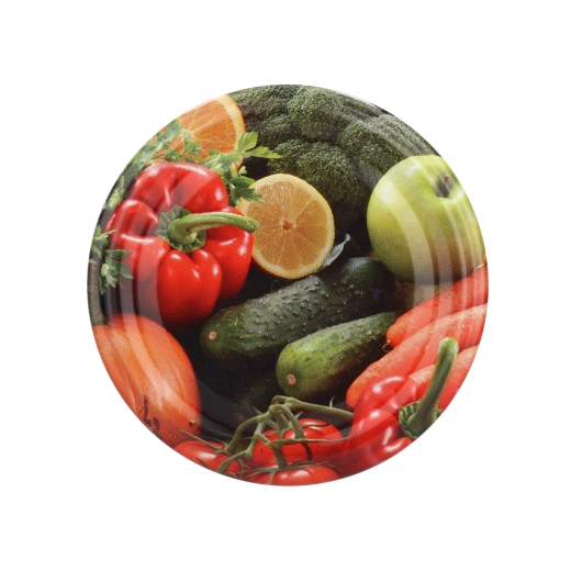 Capace metalice pentru borcane Twist-off 82 mm cu motiv de legume, 6 cleme