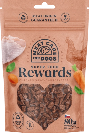 Meat Care Rewards Dog gustare pentru câini – pui cu morcov și busuioc 80 g