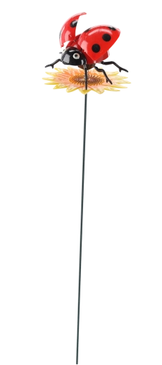 Decorațiune de grădină pe tijă – gândăcei colorati pe floare, 50 cm