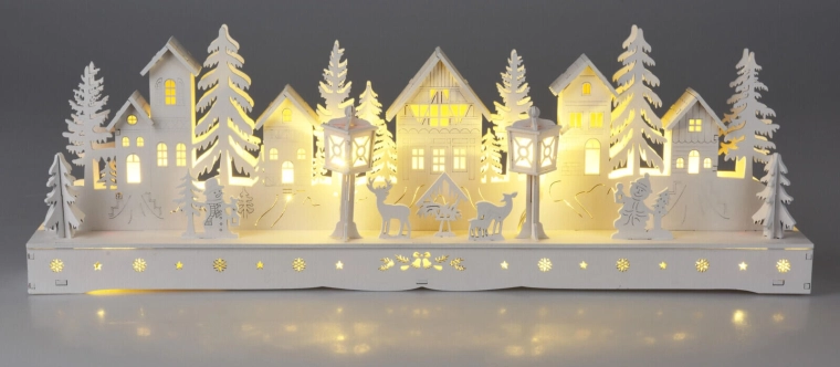Decorațiune LED din lemn căsuțe 45 cm