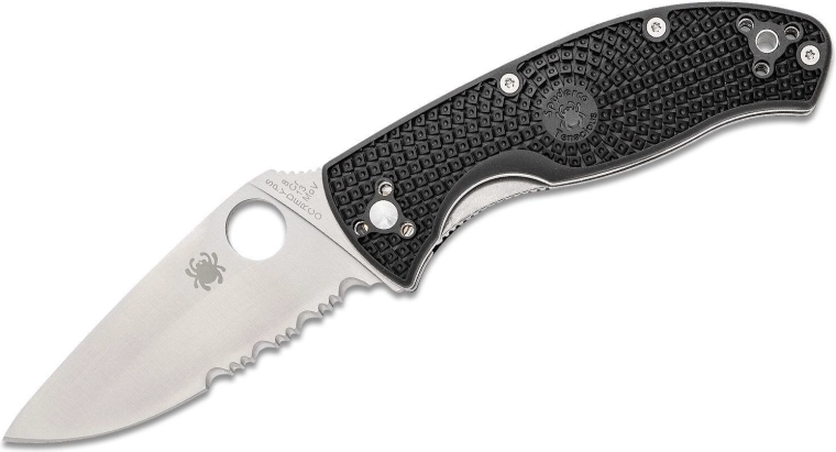 Cuțit pliabil Spyderco Tenacious Lightweight, lamă parțial zimțată 8,6 cm, FRN negru