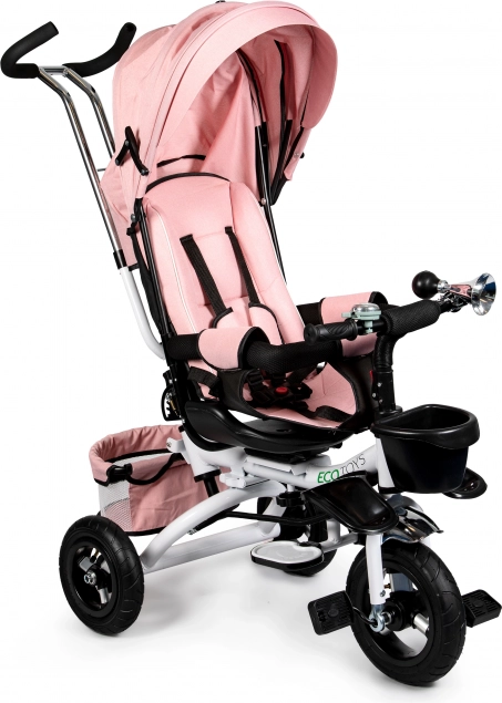 Tricicletă pentru copii Ecotoys deluxe cu scaun rotativ 360° și copertină, roz