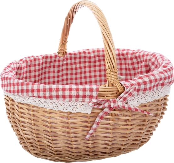 Coș de picnic din nuiele cu căptușeală în carouri