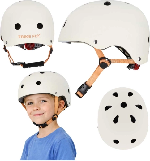 Cască de ciclism pentru copii Trike Fix cu LED, reglabilă, mărimea S 48–54 cm, bej