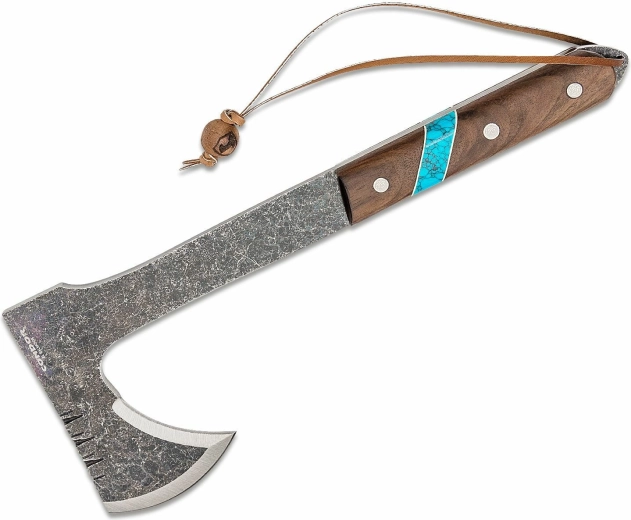 Topor tomahawk Condor Blue River 529 g cu mâner din nuc și toc din piele