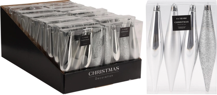 Decorațiuni de Crăciun țurțuri 15 cm – mix argintiu, 4 buc