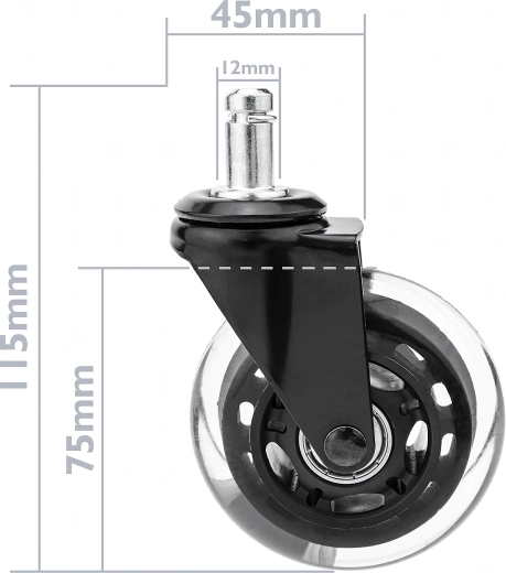 Rotiță din cauciuc pentru scaune de birou și gaming, cu rulment (ax 12 mm) – 1 buc