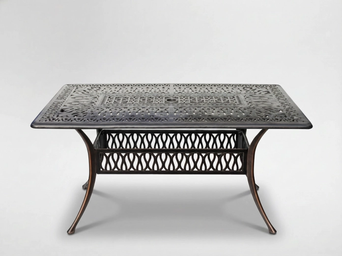 Masă de grădină din aluminiu Hastings, bronz antic, 150 × 90 × 73 cm