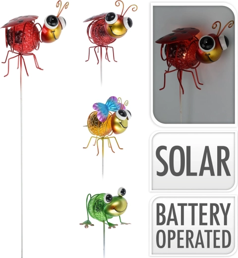 Decorațiune solară LED de grădină pe țăruș, Insecte, 60 cm, metal și plastic