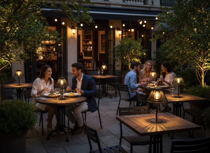 Lampă de masă portabilă pentru servit în aer liber