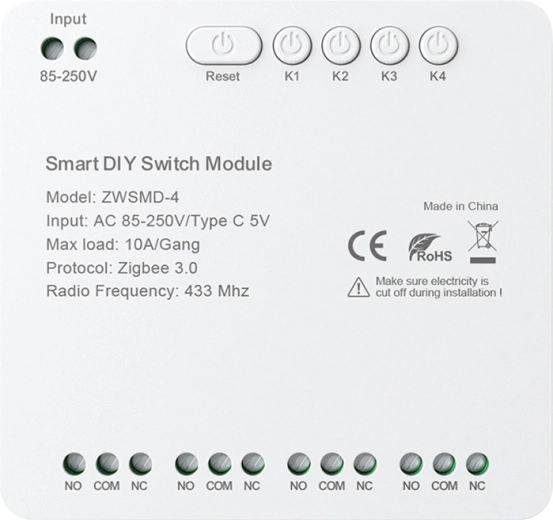 Modul comutator Zigbee cu 4 canale cu contact fără potențial AVATTO
