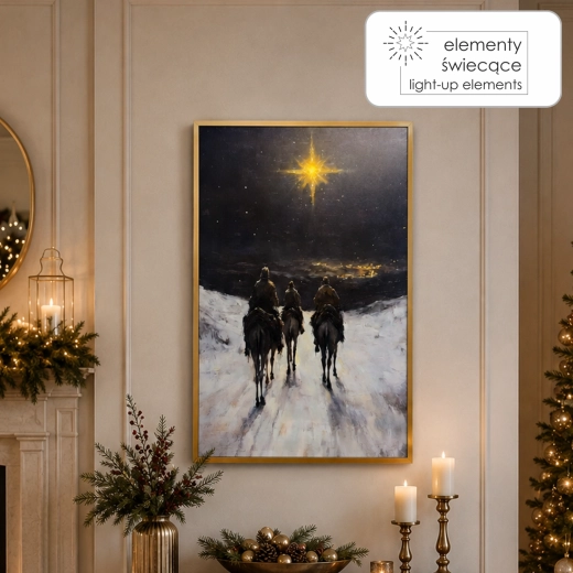 Tablou pe pânză cu iluminare LED Trei regi 40 × 60 cm, ramă aurie