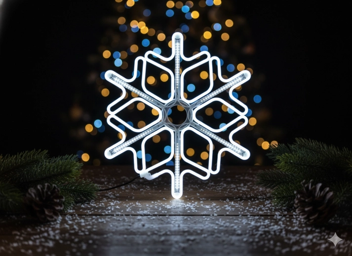 Fulgi de zăpadă LED neon 60 cm – alb rece cu efect flash, pentru interior și exterior