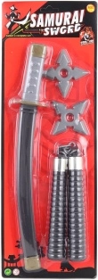 Set de luptă ninja pentru copii – sabie de samurai, stele și nunchaku