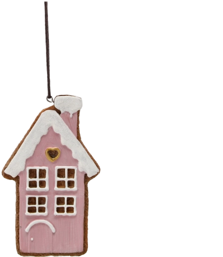 Decorațiune de Crăciun suspendată căsuță din turtă dulce roz 12,5 cm – set 8 bucăți Chomik