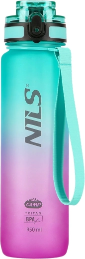 Sticlă de apă din Tritan NILS Camp 950 ml cu sită – verde‑roz