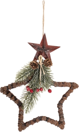Decorațiune suspendată stea cu motiv de pin, maro