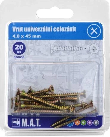 Șurub universal cu filet complet 4 × 45 mm, zincat, 20 buc.