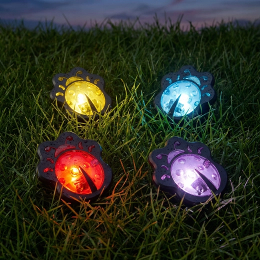 Lampă LED solară decorativă pentru înfipt în pământ, buburuză, colorată - 1 bucată