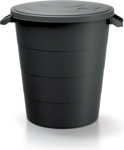 Recipient din plastic cu capac și mânere 120 l – negru reciclat