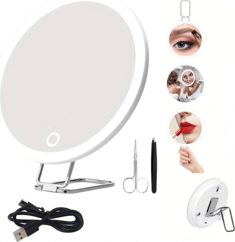 Oglindă de machiaj cu mărire 30×, LED și accesorii
