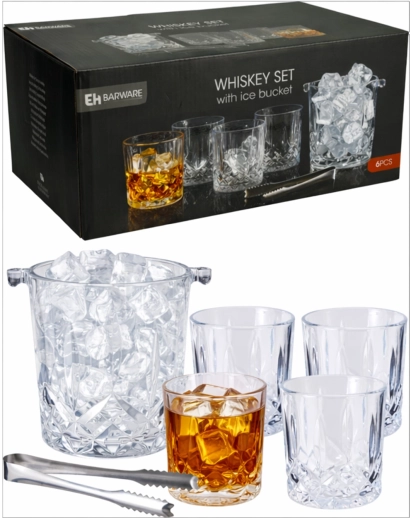 Set cadou pentru whisky cu pahare și găleată de gheață din oțel inoxidabil