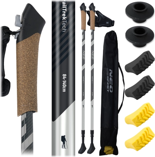 Bețe de trekking Neo-Sport cu mâner din plută, reglabile 85–143 cm