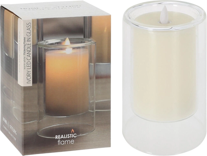 Lumânare LED în sticlă Ivory 10 × 15 cm cu flacără pâlpâitoare