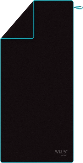 Prosop din microfibră cu uscare rapidă NILS aqua, negru/albastru, 200 × 90 cm