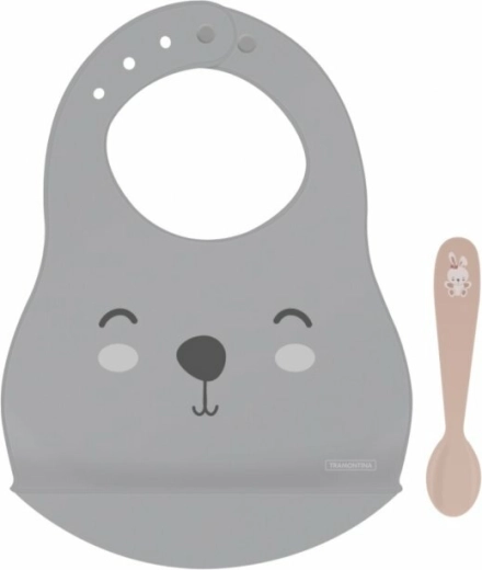 Bavetuță din silicon cu linguriță Tramontina Le Petit, iepuraș, roz