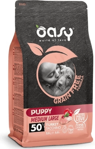 Oasy fără cereale pro pui de câine rase medii și mari cu curcan 2,5 kg