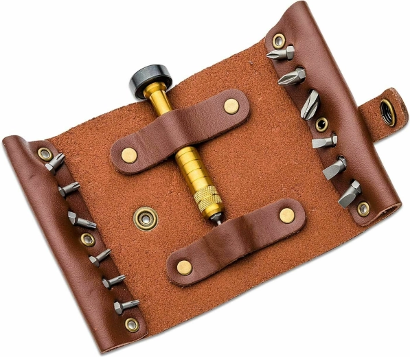 CRKT Hex Bit Driver set de călătorie cu husă din piele și 13 biți