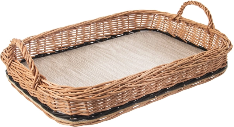 Tavă de servire împletită din răchită cu mânere 46 × 31 cm