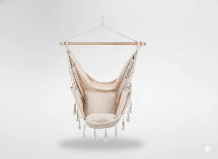 Scaun brazilian suspendat boho 130 × 100 cm, bej
